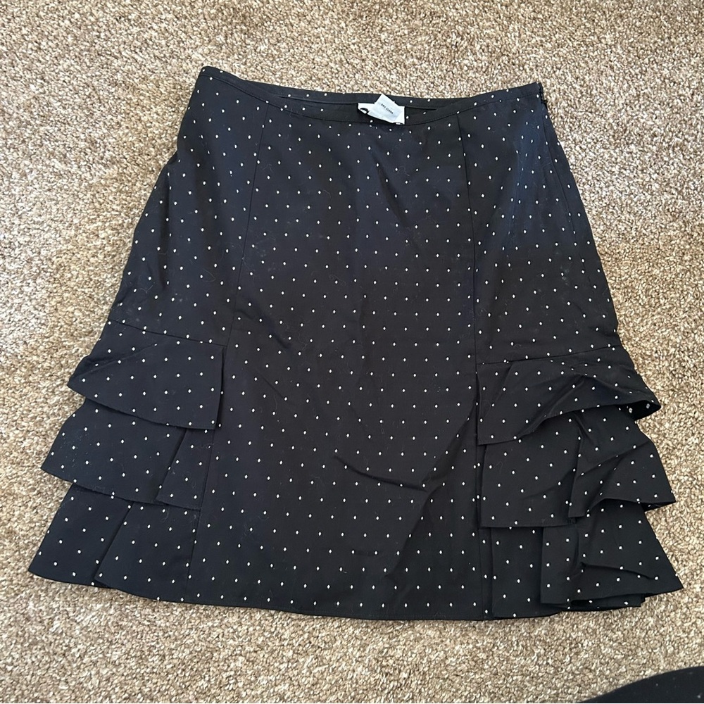 Ann Taylor LOFT Black Polka Dot Ruffle Skirt Size 0